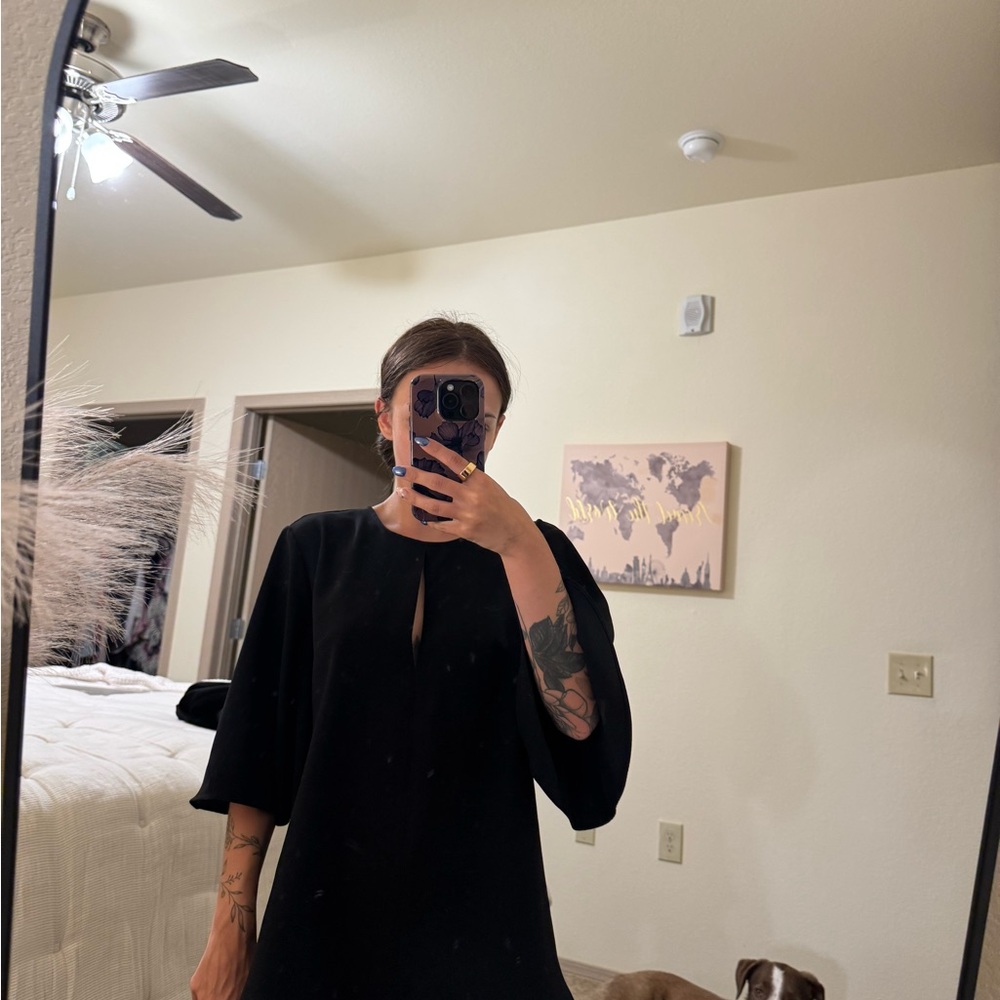 Zara Black Flowy Wrap Tie Blouse